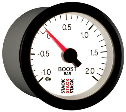 Autometer Stack 52mm -1 to +2 Bar T-Fitting 0.187in Barb (M) Mechanical Boost Pressure Gauge - White ST3161