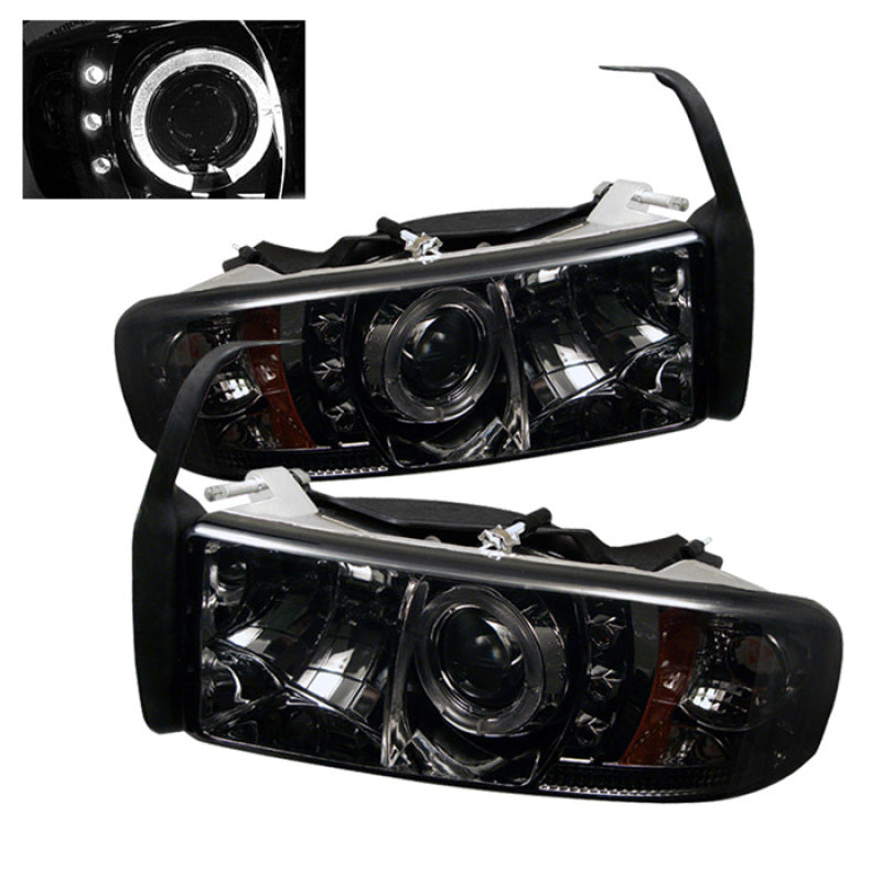 Spyder Dodge Ram 1500 94-01 94-02 Projector Headlights LED Halo LED Smke PRO-YD-DR94-HL-AM-SMC - eliteracefab.com