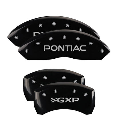 MGP 4 Caliper Covers Engraved Front Pontiac Engraved Rear GXP Black finish silver ch MGP