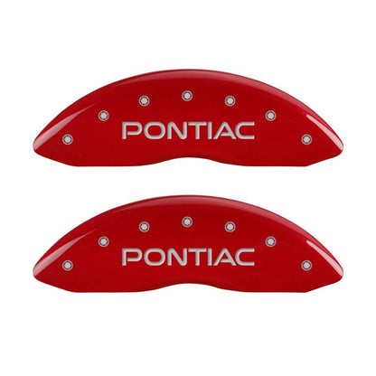 MGP 4 Caliper Covers Engraved Front Pontiac Engraved Rear GXP Red finish silver ch MGP