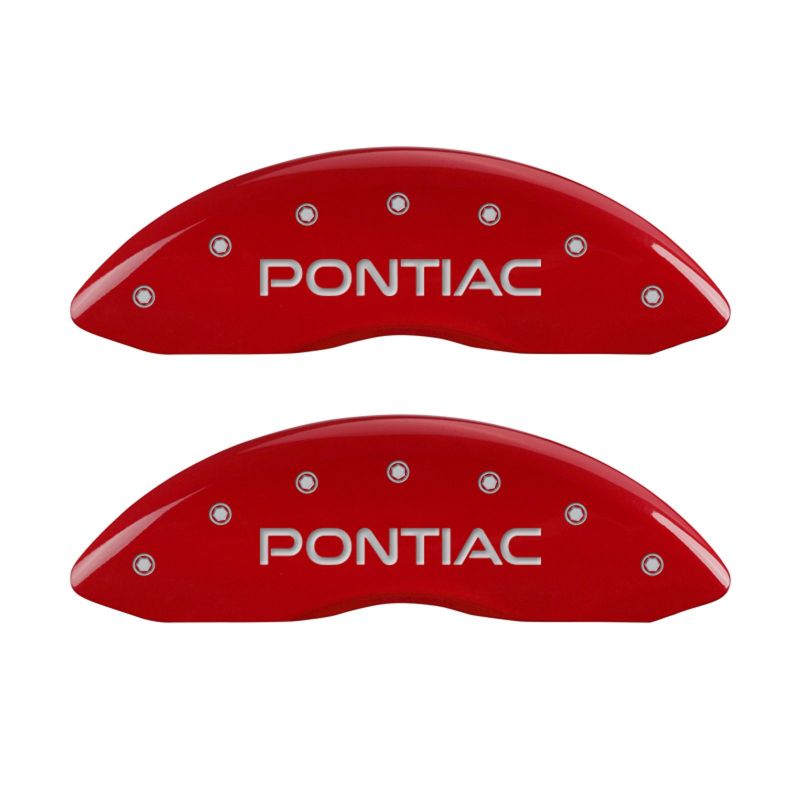 MGP 4 Caliper Covers Engraved Front Pontiac Engraved Rear GXP Red finish silver ch MGP