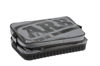 ARB Cooler Bag Charcoal w/ Red Highlights 15in L x 11in W x 9in H Holds 22 Cans - eliteracefab.com