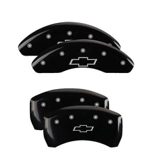 Load image into Gallery viewer, MGP 4 Caliper Covers Engraved Front &amp; Rear Bowtie Black finish silver ch MGP