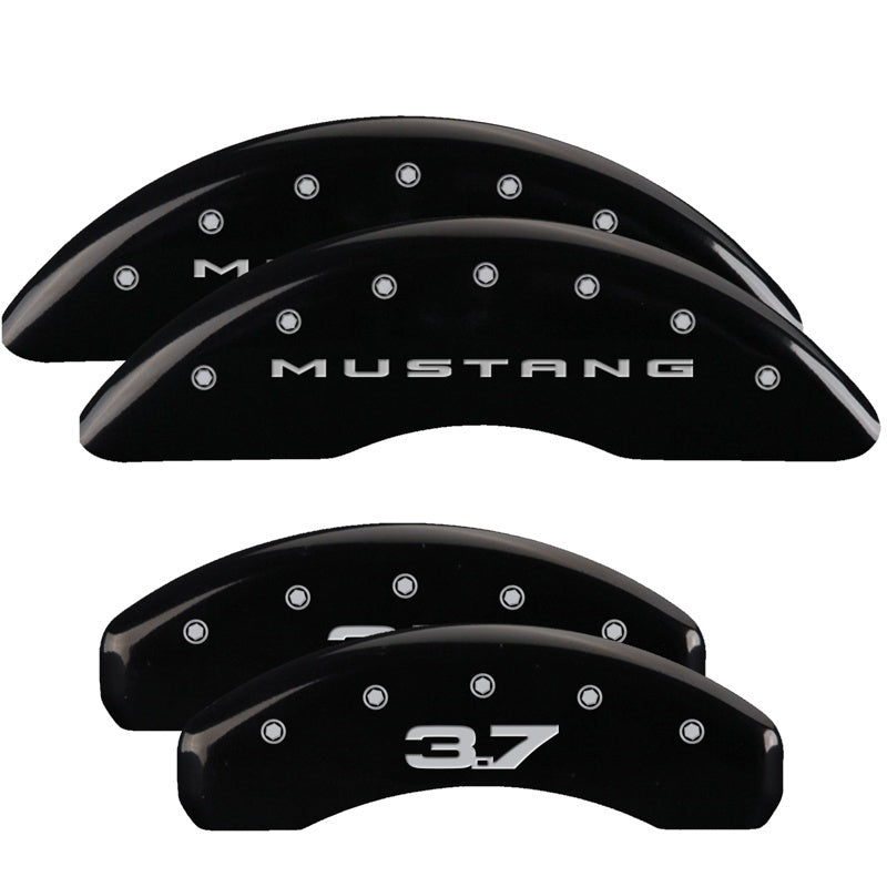 MGP 4 Caliper Covers Engraved Front 2015/Mustang Engraved Rear 2015/37 Black finish silver ch MGP