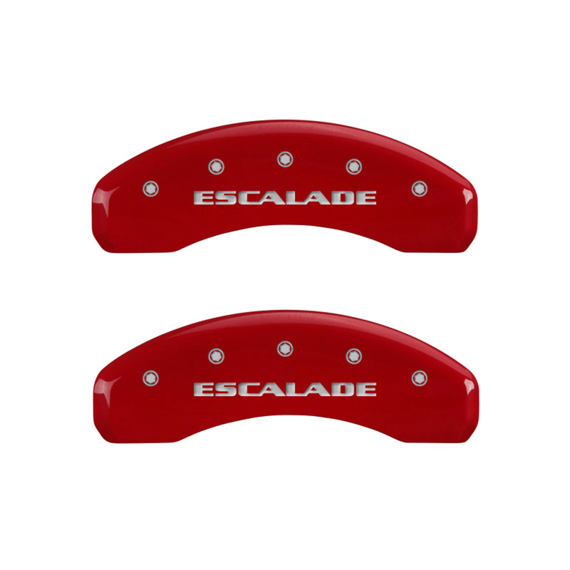 MGP 4 Caliper Covers Engraved Front & Rear Escalade Red finish silver ch - eliteracefab.com