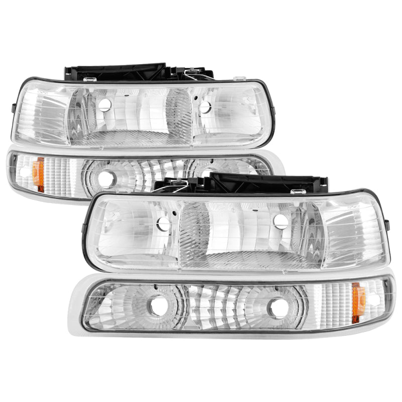 Xtune Chevy TahOE 00-06 Amber Crystal Headlights w/ Bumper Lights Chrome HD-JH-CSIL99-SET-AM-C - eliteracefab.com