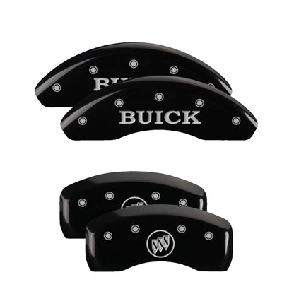 MGP 4 Caliper Covers Engraved Front Buick Engraved Rear Buick Shield Black finish silver ch MGP