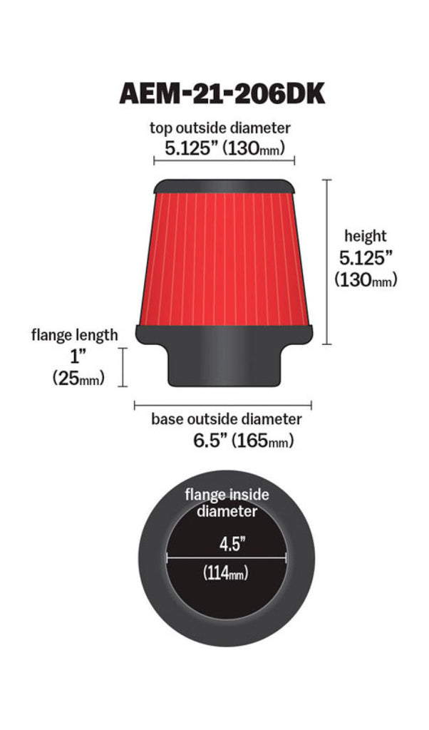 AEM 4.50 inch Short Neck 5 inch Element Filter Replacement - eliteracefab.com