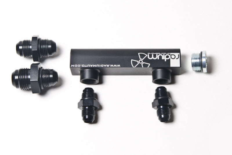 Radium Engineering Universal 4-Port Manifold - Black W/ Logo - eliteracefab.com