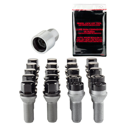 McGard 5 Lug Hex Install Kit w/Locks (Cone Seat Bolt) M14X1.5 / 17mm Hex / 28.0mm Shank L. - Black.