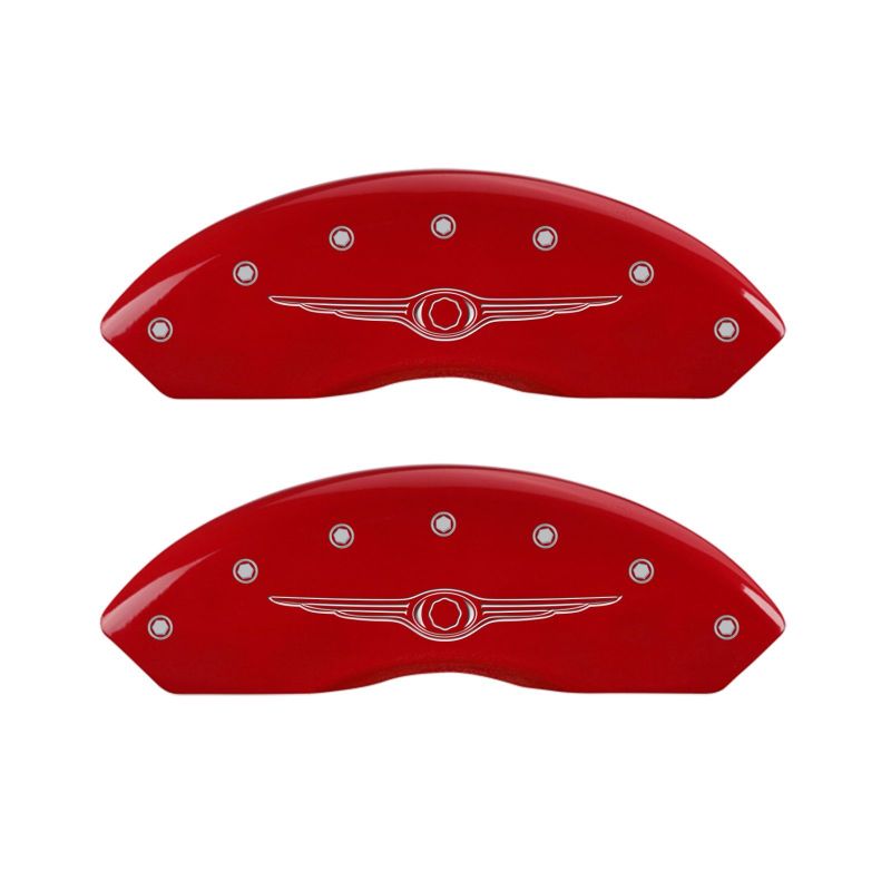 MGP 4 Caliper Covers Engraved Front & Rear Style 1/Chrysler Wing Red finish silver ch MGP