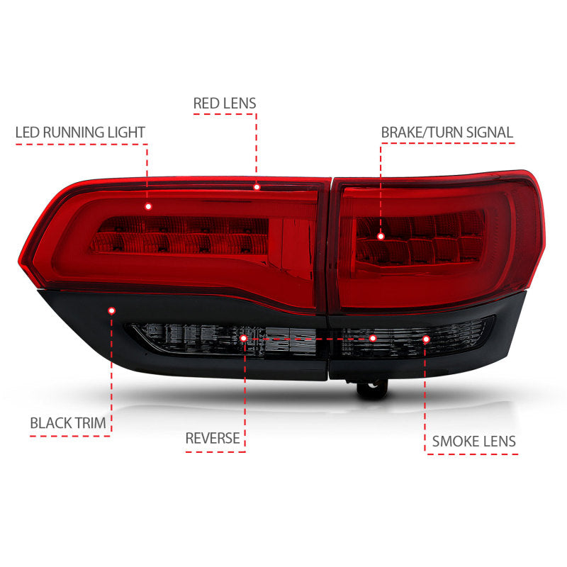 ANZO USA Jeep Grand Cherokee Led Taillights Red/Smoke; 2014-2017 - eliteracefab.com