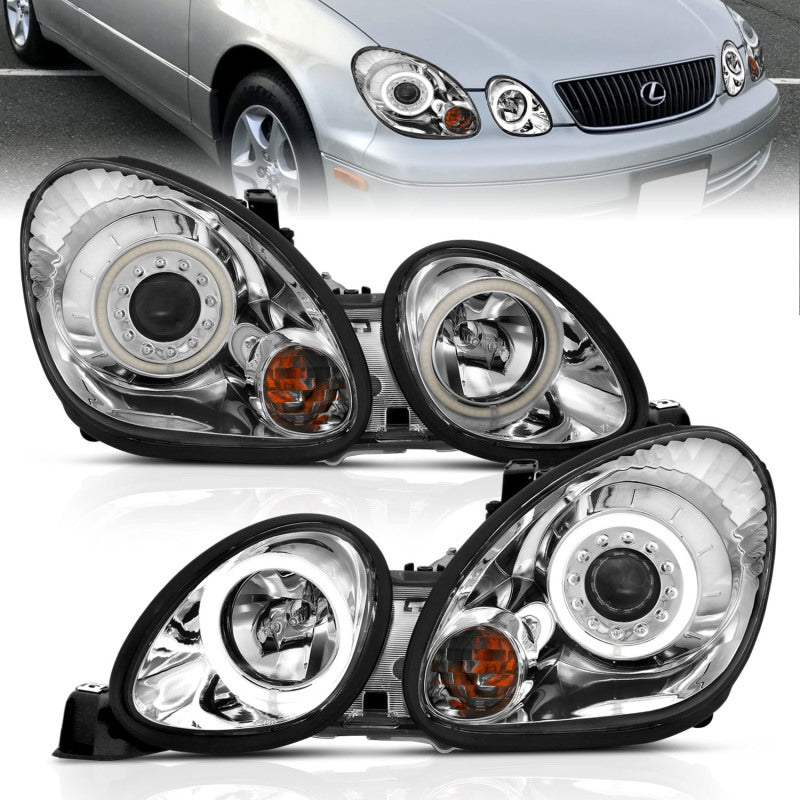 ANZO USA Lexus Gs300 Projector Headlights W/ Halo Chrome; 1998-2005 - eliteracefab.com