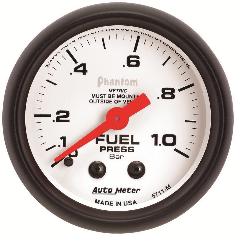 Autometer Phantom 2-1/16in 0-1.0 Bar Mechanical Fuel Pressure Gauge 5711-M