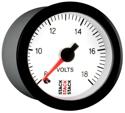 Autometer Stack 52mm 8-18V Pro Stepper Motor Battery Voltage Gauge - White ST3366