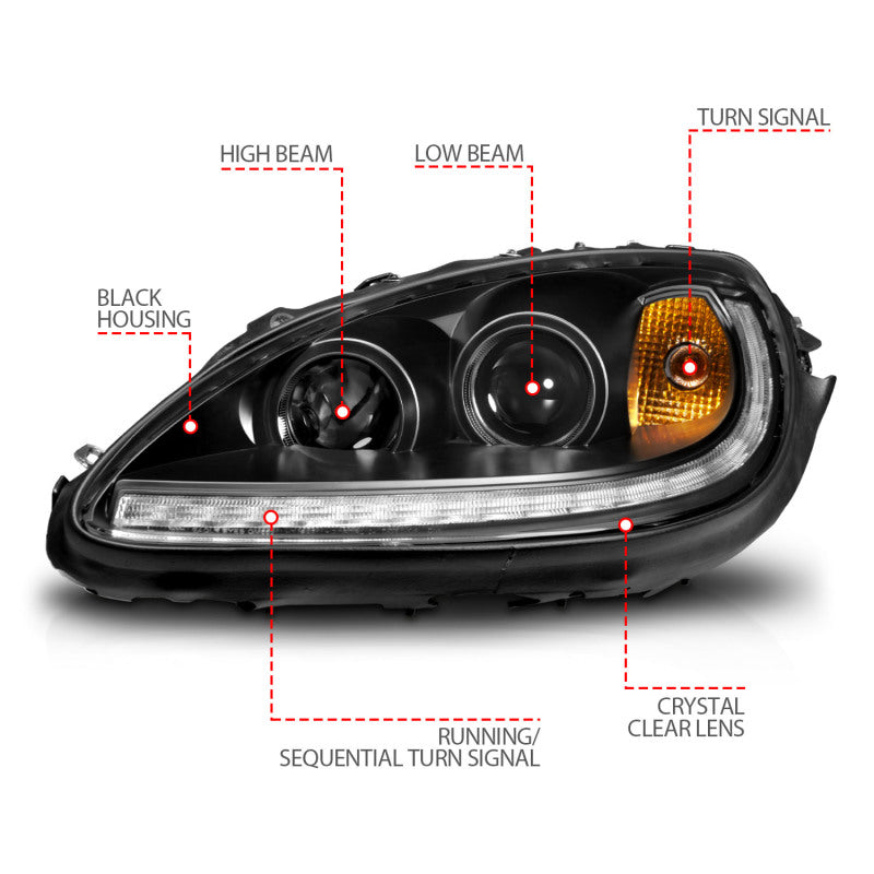 ANZO CHEVY CORVETTE 05-13 PROJECTOR SEQUENTIAL PLANK STYLE HEADLIGHTS BLACK(W/ DRL)(NO HID KIT) - 121571
