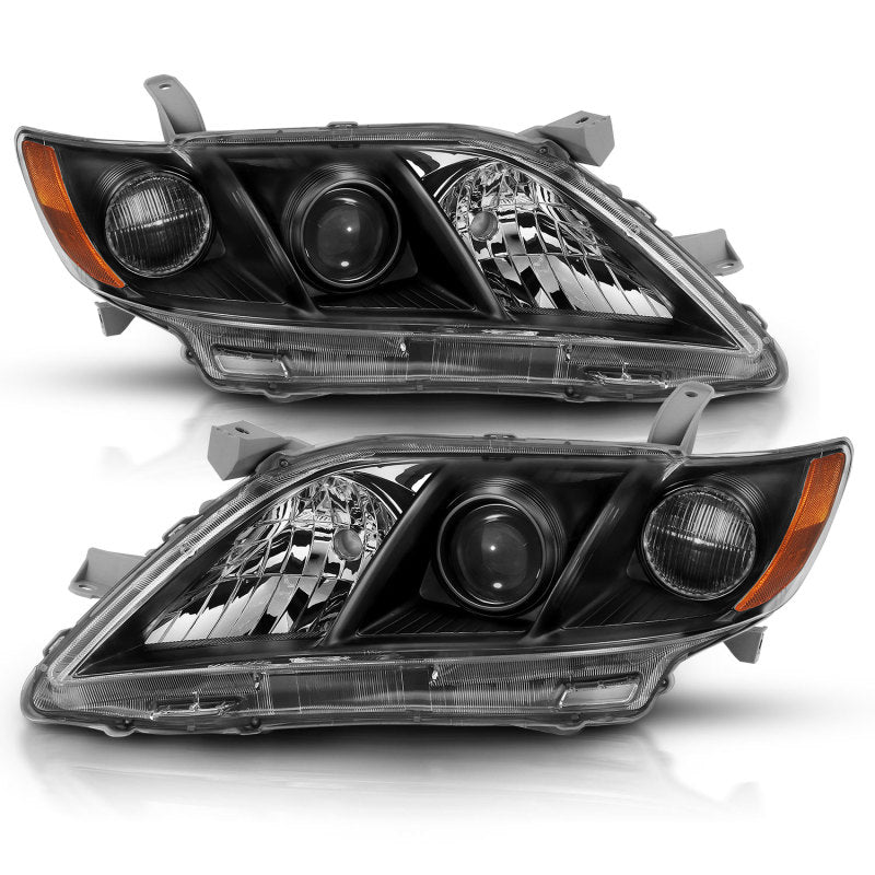 ANZO 2007-2009 Toyota Camry Projector Headlight Black Amber - eliteracefab.com