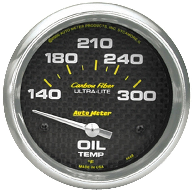 Autometer Carbon Fiber Oil Temp 66.7mm 2 5/8in Short Sweep Electronic 300 Deg F Temperature Gauge 4848