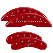 Load image into Gallery viewer, MGP 4 Caliper Covers Engraved Front 2015/Mustang Engraved Rear 2015/Bar &amp; Pony Red/Silve 19in. Min - eliteracefab.com