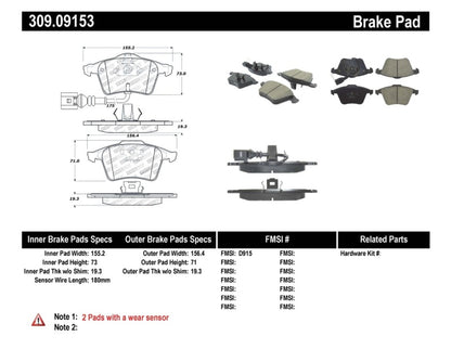 STOPTECH PERFORMANCE 08-09 VW GOLF R/GOLF R32 / 06-09 PASSAT (EXC SYNCRO) FRONT BRAKE PADS, 309.09153 - eliteracefab.com