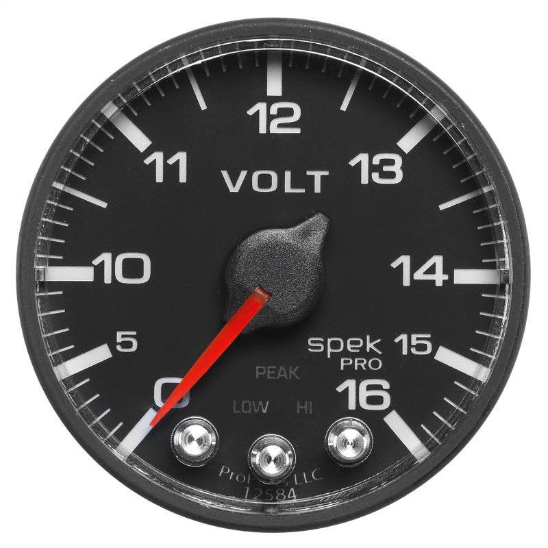 AutoMeter Gauge Voltmeter 2-1/16in. 16V Stepper Motor W/Peak & Warn Blk/Blk Spek-Pro P344328