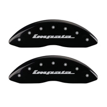 Load image into Gallery viewer, MGP 4 Caliper Covers Engraved Front &amp; Rear Impala Black finish silver ch MGP