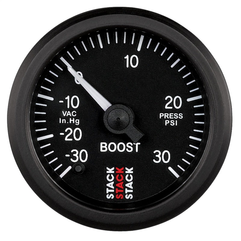 Autometer Stack 52mm -30INHG to +30 PSI (Incl T-Fitting) Pro Stepper Motor Boost Press Gauge - Black ST3312