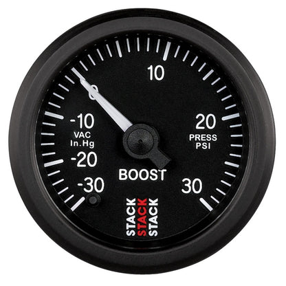Autometer Stack 52mm -30INHG to +30 PSI (Incl T-Fitting) Pro Stepper Motor Boost Press Gauge - Black ST3312