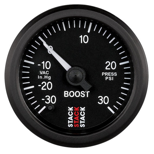 Autometer Stack 52mm -30INHG to +30 PSI (Incl T-Fitting) Pro Stepper Motor Boost Press Gauge - Black ST3312