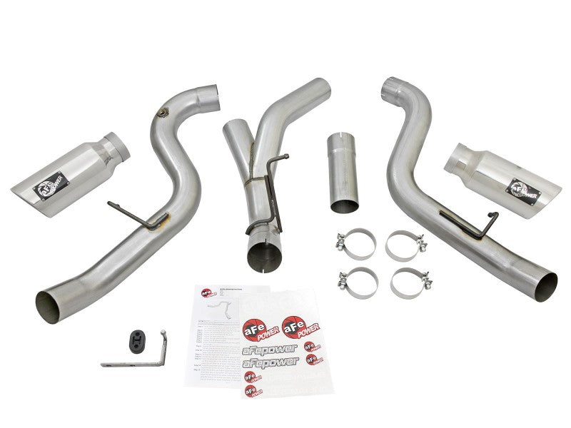 aFe Atlas Exhaust 4in Dual DPF-Back Al Steel w/ Pol Tips 16-17 GM Diesel Truck V8-6.6L (td) LML aFe