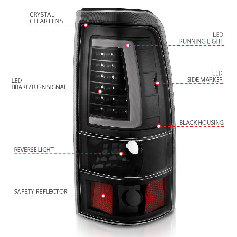 ANZO 2003-2006 Chevy Silverado 1500 LED Taillights Plank Style Black w/Clear Lens - eliteracefab.com