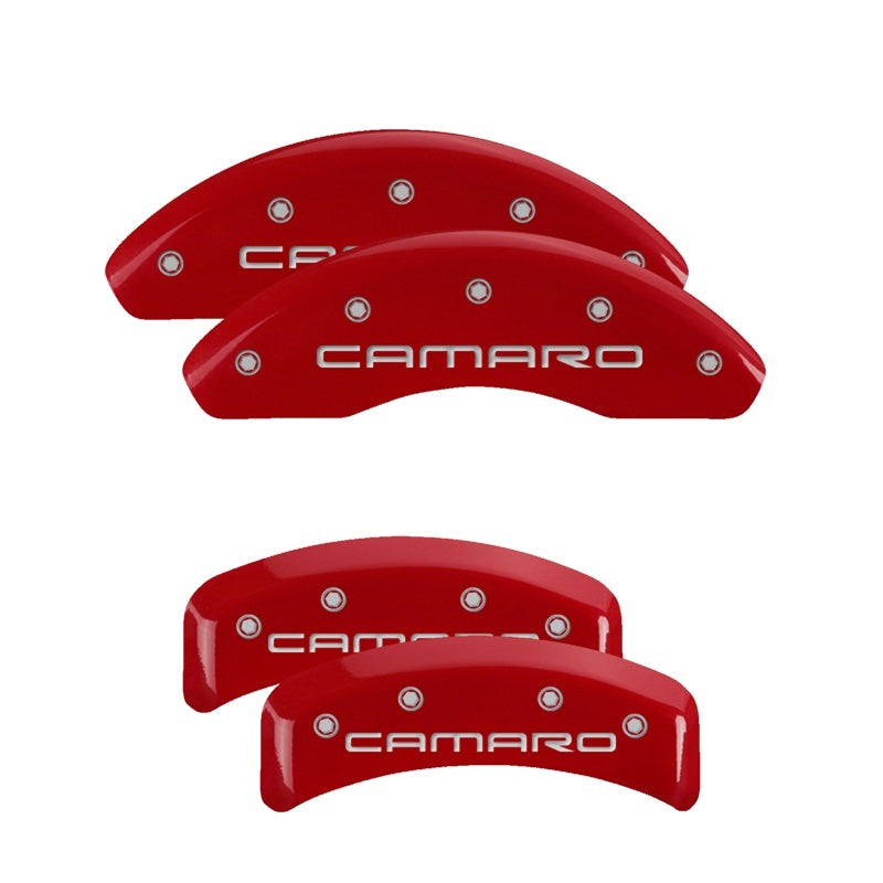 MGP 4 Caliper Covers Engraved Front & Rear Gen 4/Camaro Red finish silver ch MGP