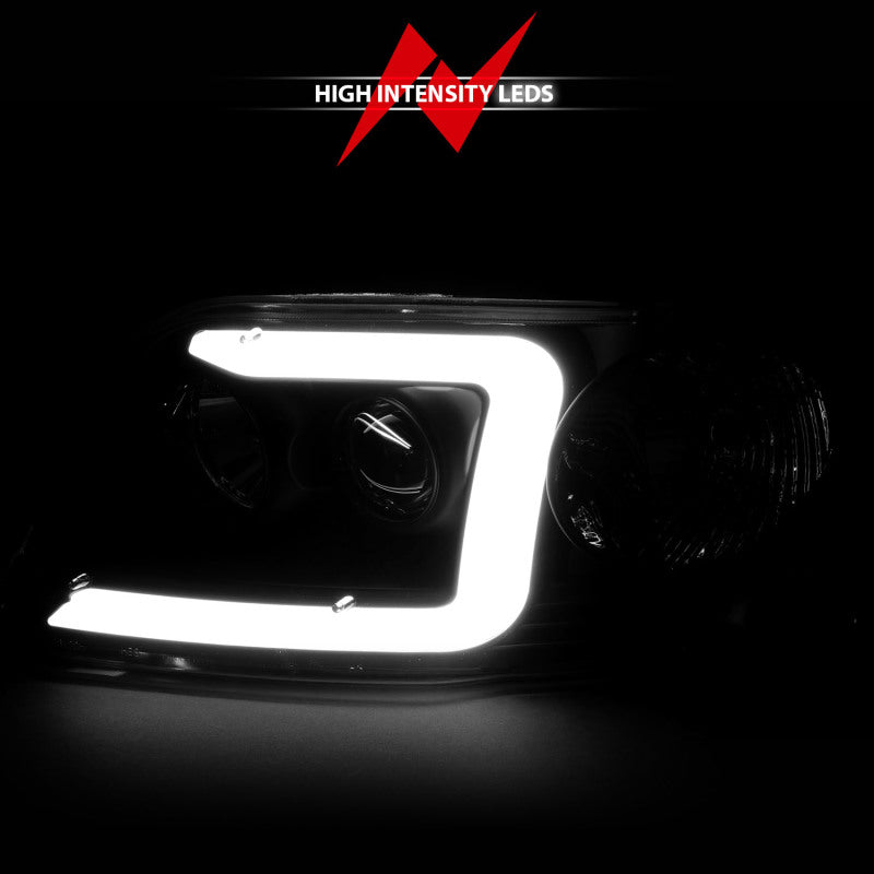 ANZO 1997-2003 Ford F-150 Projector Headlights w/ Light Bar Black Housing - eliteracefab.com