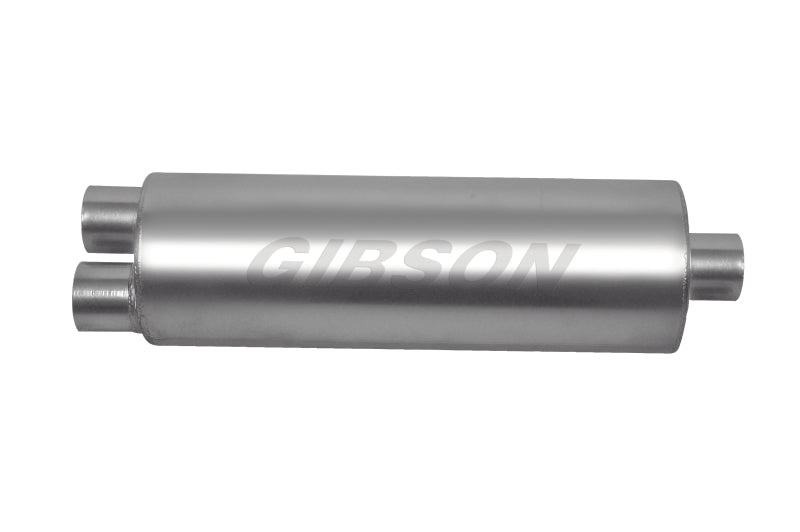 Gibson SFT Superflow Dual/Offset Round Muffler - 8x24in/2.5in Inlet/3in Outlet - Stainless Gibson