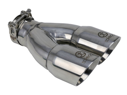 aFe Takeda 2.5in 304 Stainless Steel Clamp-on Exhaust Tip 2.5in Inlet 3in Dual Outlet - Polished aFe