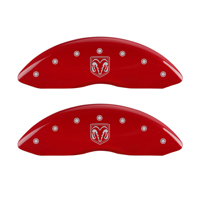 MGP 4 Caliper Covers Engraved Front RAM Engraved Rear RAMHEAD Red finish silver ch - eliteracefab.com