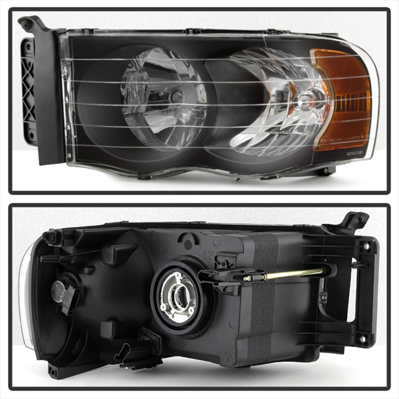 Xtune Dodge Ram 1500 02-05 Amber Crystal Headlights Black HD-JH-DR02-AM-BK - eliteracefab.com