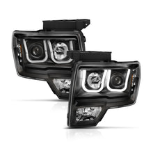 Load image into Gallery viewer, ANZO 2009-2014 Ford F-150 Projector Headlights w/ U-Bar Switchback Black w/ Amber - eliteracefab.com