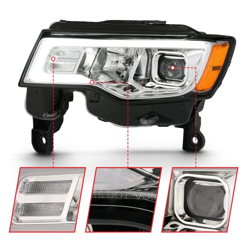 ANZO 2017-2018 Jeep Grand Cherokee Projector Headlights w/ Plank Style Switchback - Chrome w/ Amber - eliteracefab.com