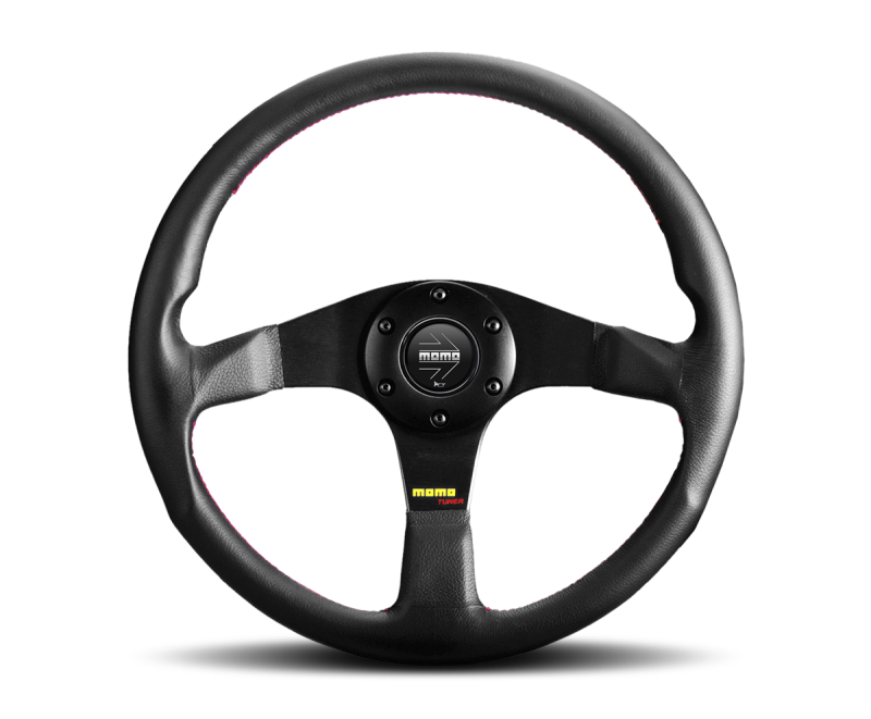 Momo Tuner Steering Wheel 320 mm - Black Leather/Red Stitch/Black Spokes - eliteracefab.com