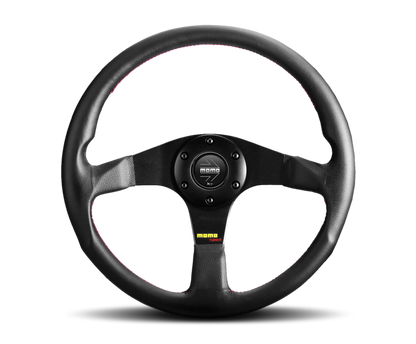 Momo Tuner Steering Wheel 350 mm - Black Leather/Red Stitch/Black Spokes - eliteracefab.com