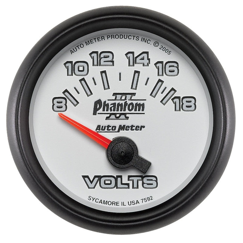 Autometer Phantom II 52.4mm Short Sweep Electronic 8-18 Volts Voltmeter Gauge 7592