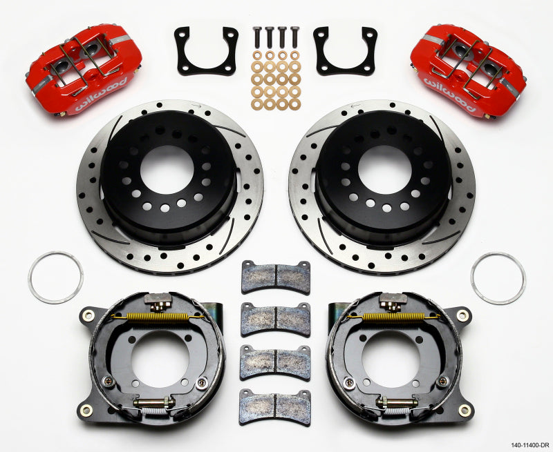 Wilwood Dynapro Low-Profile 11.00in P-Brake Kit Drill-Red Chevy 12 Bolt Spcl 2.81in Off Stag Mount Wilwood