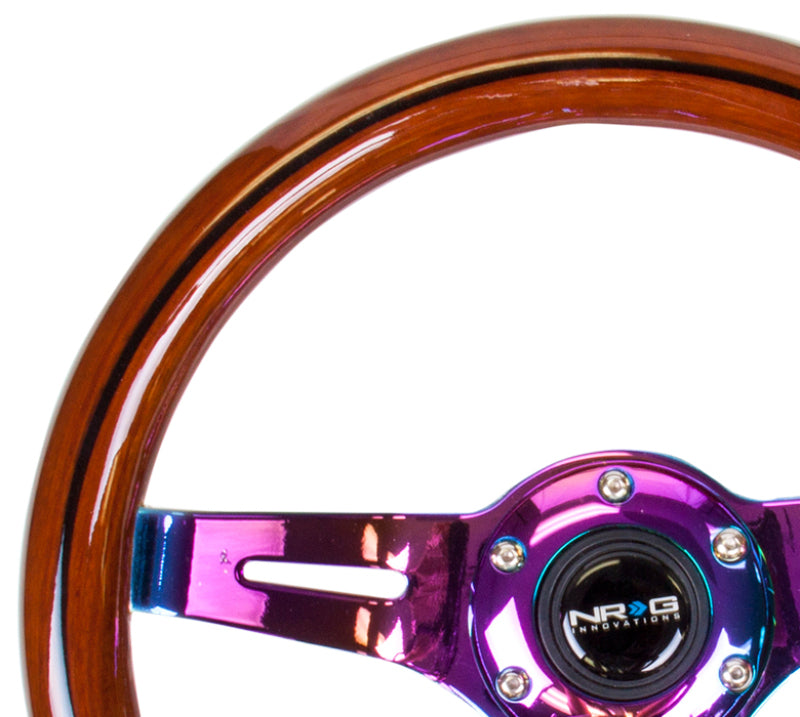 NRG Classic Wood Grain Steering Wheel (310mm) Dark Wood & Black Line Inlay w/Neochrome 3-Spoke Ctr. - ST-310BRB-MC