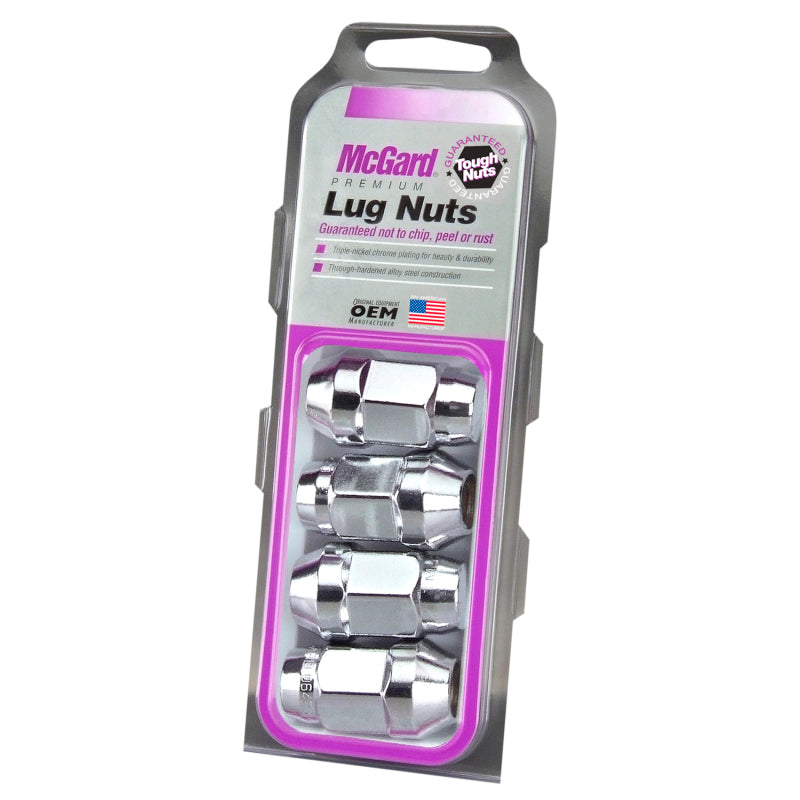 McGard Hex Lug Nut (Cone Seat Bulge Style) M14X1.5 / 13/16 Hex / 1.945in. Length (4-Pack) - Chrome - eliteracefab.com
