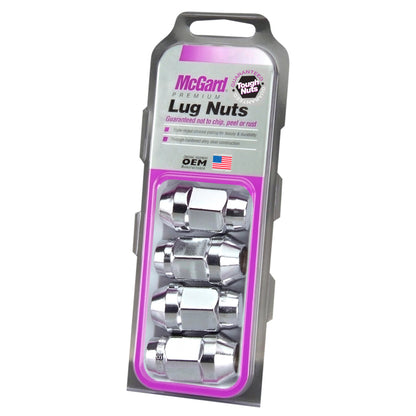 McGard Hex Lug Nut (Cone Seat Bulge Style) M14X1.5 / 13/16 Hex / 1.945in. Length (4-Pack) - Chrome - eliteracefab.com