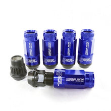 Load image into Gallery viewer, Project Kics Leggdura Racing Shell Type Lug Nut 53mm Closed-End Look 16 Pcs + 4 Locks 12X1.25 Blue - eliteracefab.com