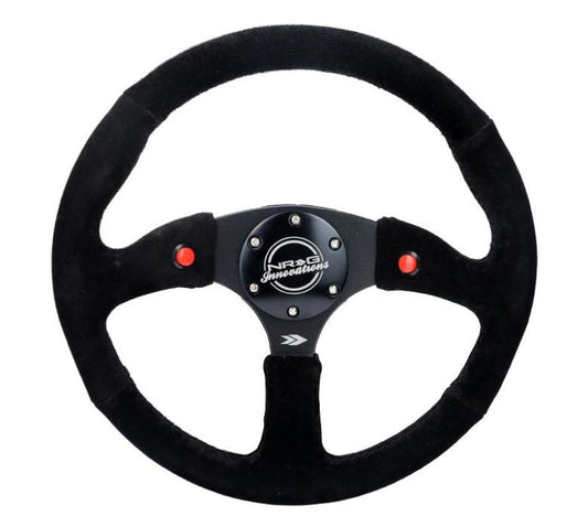NRG Innovations 350mm Reinforced 2.5in Deep Steering Wheel - Suede - Matte Black Spokes – RST-023D-S