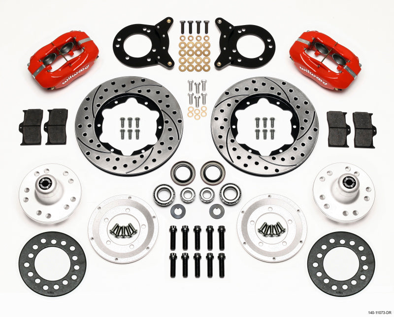 Wilwood Forged Dynalite Front Kit 11.00in Drill Red 1970-1973 Mustang Disc & Drum Spindle Wilwood