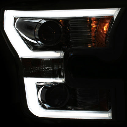 ANZO USA Ford F-150 Projector Headlights W/ Plank Style Switchback Chrome W/ Amber; 2015-2017 - eliteracefab.com